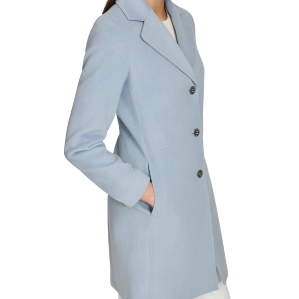 Women's Calvin Klein Light Blue Wool Blend Coat Size 4 - Picture 2 of 14